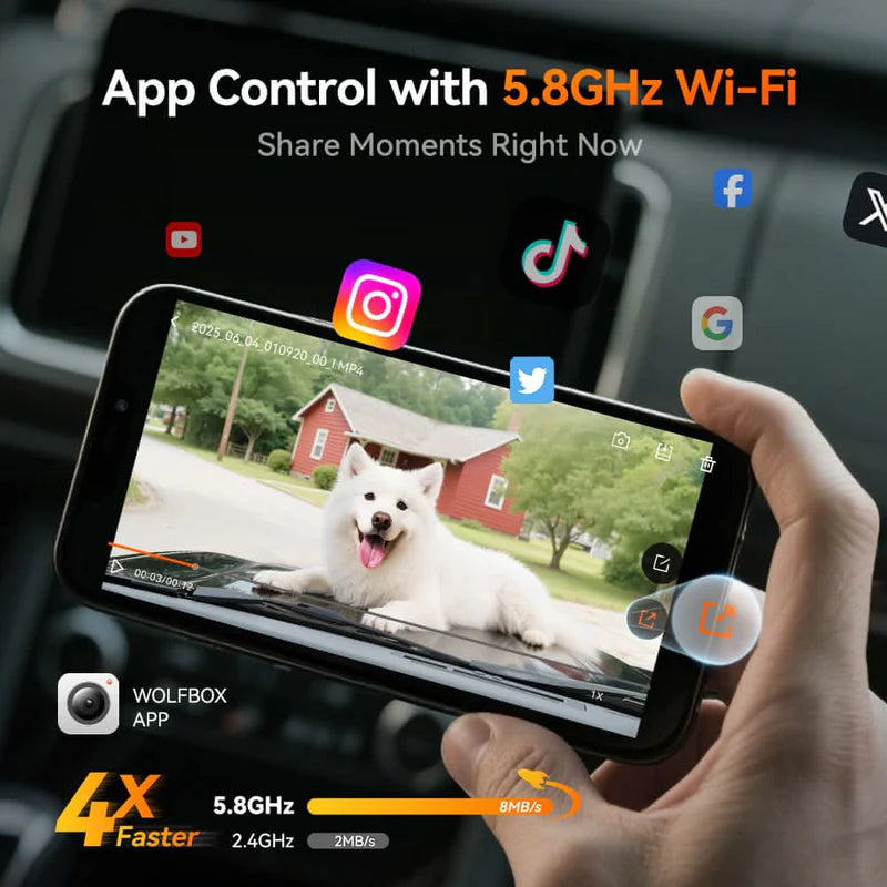 WOLFBOX G900Pro 12MP WiFi Touch Screen Rear View Mirror Dash Cam Smart Mirror RHD